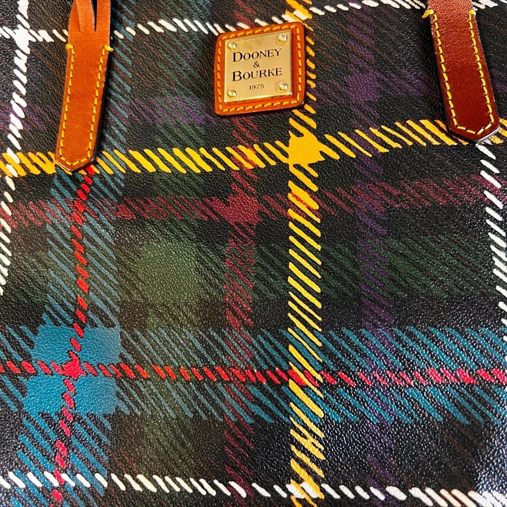 Dooney & Bourke Brown Leather/Plaid Tote Bag - Picture 4 of 9